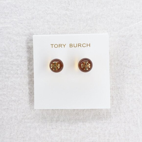 Tory Burch Kira Pearl Stud Earrings Brown OS - Picture 1 of 14